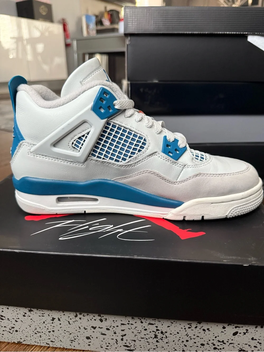 Air Jordan 4s Retro Kids White and Teal Basketball Sneakers